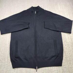 Enzo Mantovani Sweater Men L 100% Extra Fine Merino Wool Full Zip Black Italy